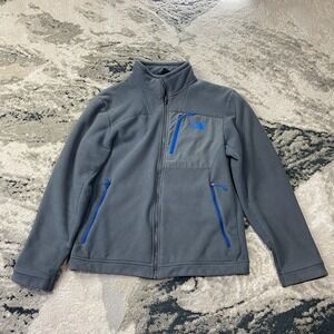 The North Face Fleece Jacket Mens Medium Gray Blue Mock Neck Full Zip Winter
